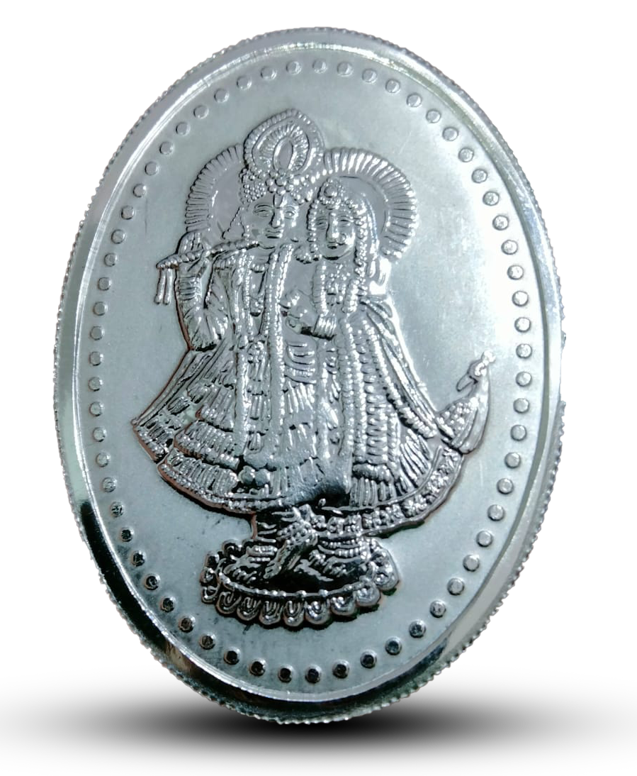 20g Oval Radha Krishna Pure Silver Coin - 99%