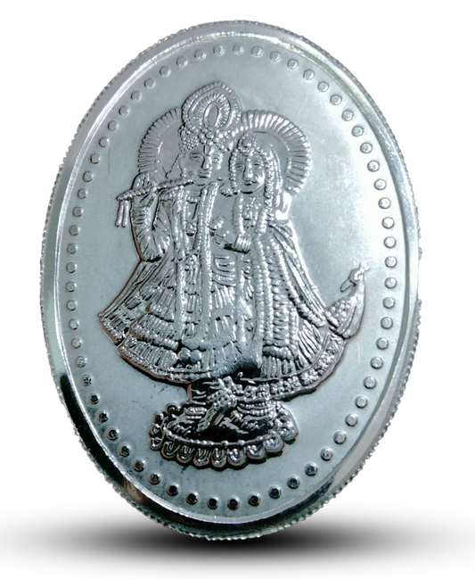 20g Oval Radha Krishna Pure Silver Coin - 99%